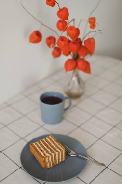 Kahvaltı için nefis bir pasta, estetik görünüş.