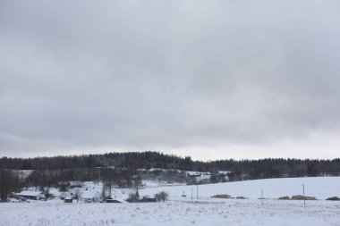 Güzel manzaralı karlı kış arka planı. Sihirli soğuk açık hava kış şablonu