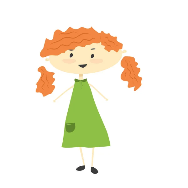 Ένα Κορίτσι Κόκκινα Μαλλιά Και Ένα Πράσινο Φόρεμα — Διανυσματικό Αρχείο