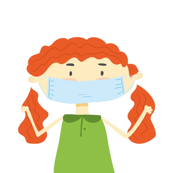 Salgın sırasında maske takan kızıl saçlı bir kız.