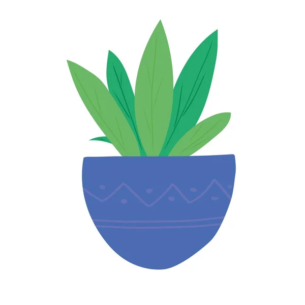 Planta Verde Maceta Azul — Vector de stock