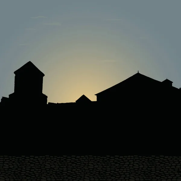 Belle Silhouette Château Sur Fond Coucher Soleil — Image vectorielle