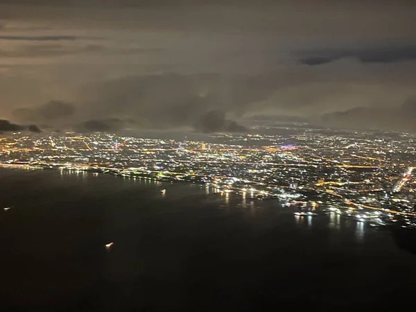Widok Samolotu Baku Nocy — Zdjęcie stockowe