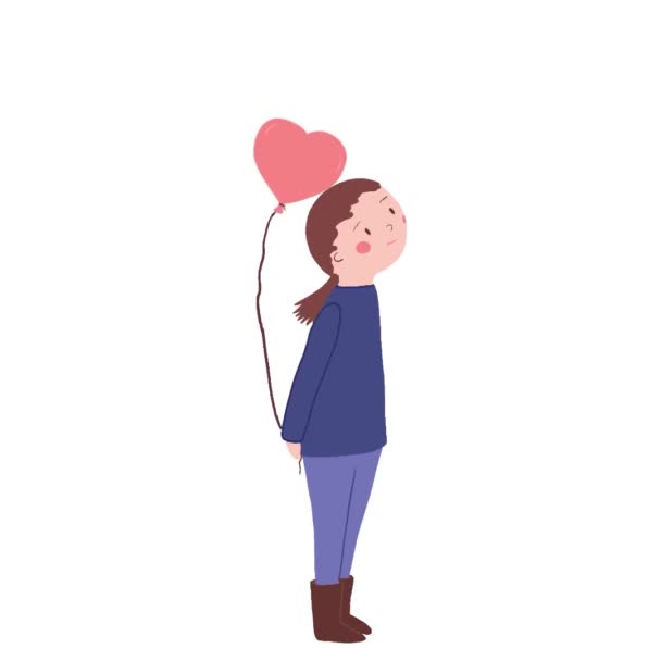 Uma Menina Esconde Balão Forma Coração Nas Costas — Vídeo de Stock