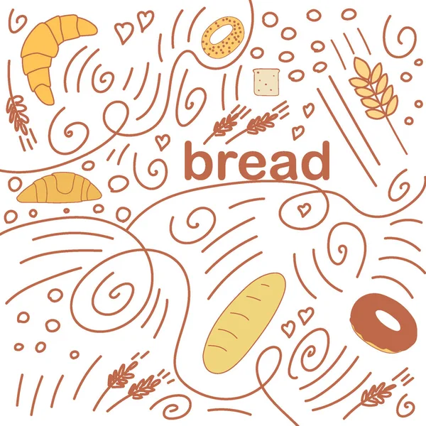 面包主题上的矢量涂鸦 — 图库矢量图片