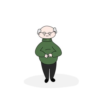 Gözlüklü ve yeşil kazaklı büyükbabanın vektör çizimi