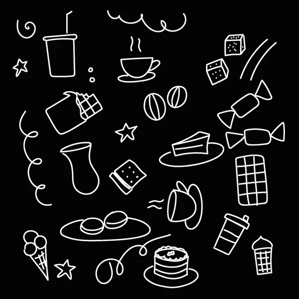 Siyah arka plandaki karalamalar kahve şekerleri. Vektör illüstrasyonu