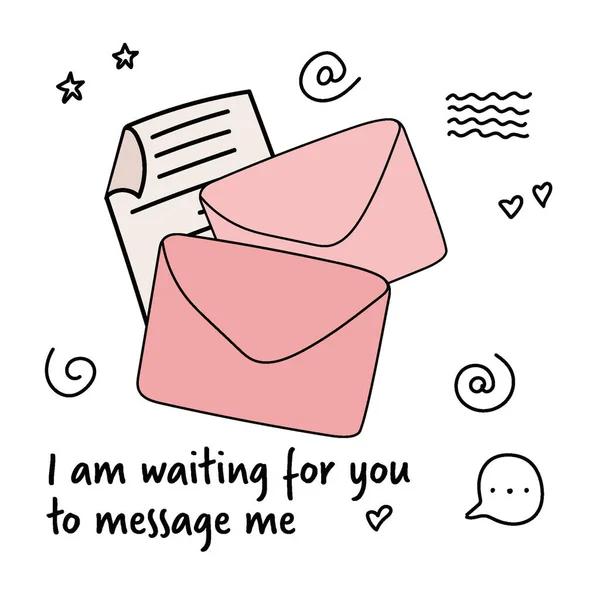 Şirin komik kart, mesajını bekliyorum. Vektör illüstrasyonu