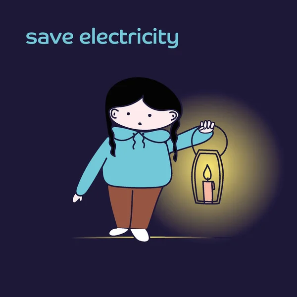 Ukrayna 'daki savaştan dolayı ışık yok, fenerli bir kız. Vektör 