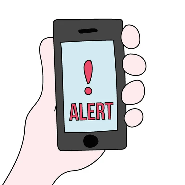 Telefonda hava saldırısı alarmı var. Sığınağa git. Vektör illüstrasyonu