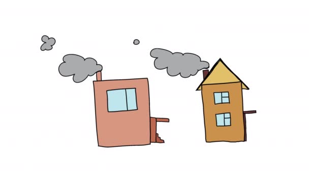 Deux Maisons Sur Fond Transparent Fumée Sort Cheminée Images Haute — Video