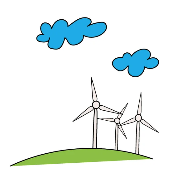 Estrazione Energia Elettrica Con Aiuto Turbine Eoliche Illustrazione Vettoriale — Vettoriale Stock