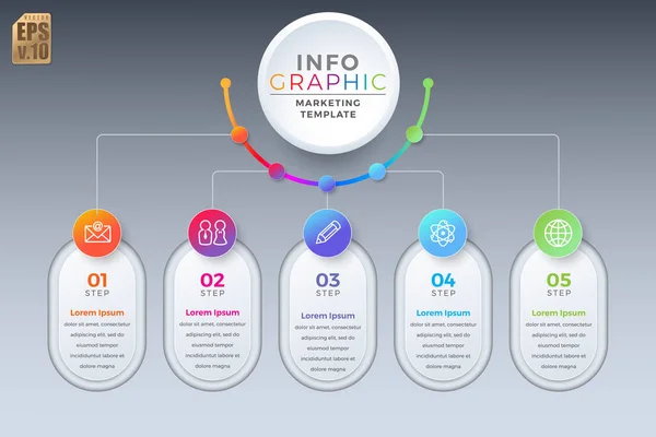 Infográfico Colorido Design Vetor Modelo Marketing Ícones Canto Redondo Opções — Vetor de Stock