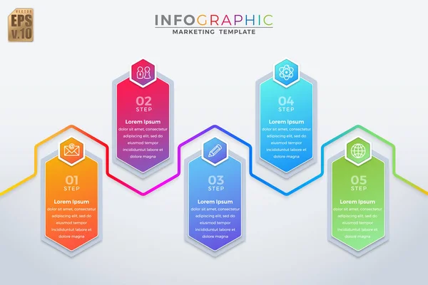 Modelo Colorido Negócio Infográfico Ícones Hexágono Isolados Projeto Vetor Opções — Vetor de Stock