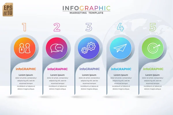 Infographic Business Μάρκετινγκ Πολύχρωμο Πρότυπο Διανυσματικό Σχεδιασμό Γύρω Εικονίδια Επιλογές — Διανυσματικό Αρχείο
