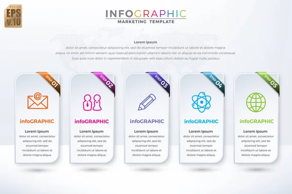 Infográfico Negócios Colorido Modelo Vetor Design Ícones Simples Barra Brilhante — Vetor de Stock