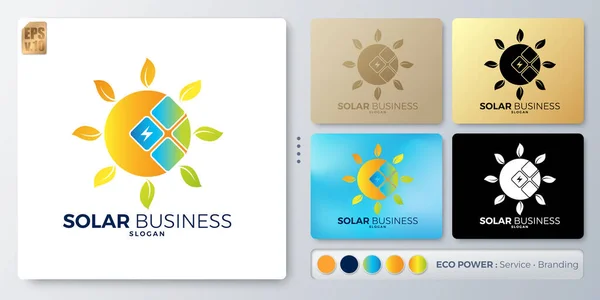 Ilustração Vetor Energia Solar Design Mínimo Logotipo Nome Branco Para — Vetor de Stock
