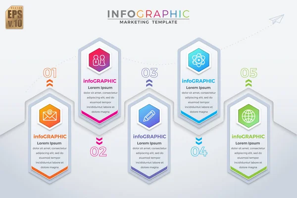 Infográfico Vector Design Negócios Ícones Hexágono Modelo Colorido Opções Passos — Vetor de Stock