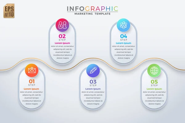 Modelo Marketing Negócios Vetor Infográfico Ícones Círculo Design Colorido Opções — Vetor de Stock