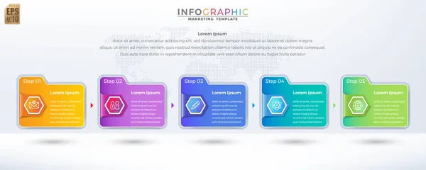 Design Vetorial Infográfico Marketing Negócios Ícone Hexágono Pasta Modelo Colorido — Vetor de Stock