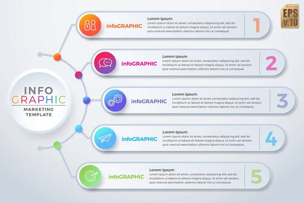 Modelo Marketing Negócios Vetor Infográfico Ícones Círculo Design Colorido Opções — Vetor de Stock