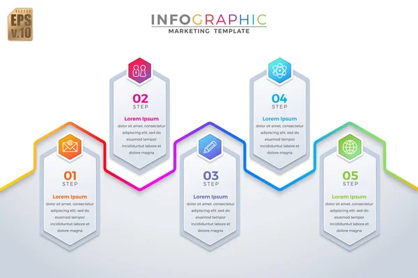 Infográfico Vector Design Negócios Ícones Hexágono Modelo Colorido Opções Passos — Vetor de Stock