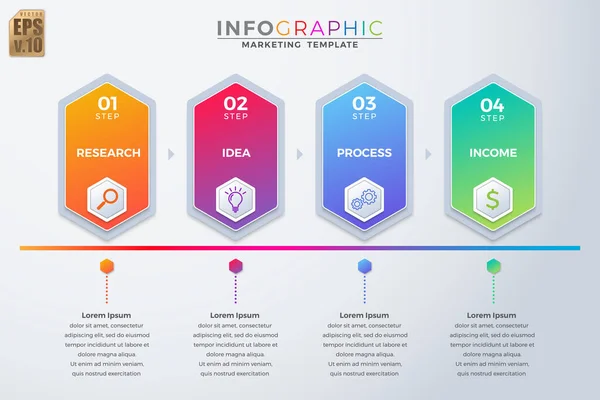 Infográfico Vector Design Negócios Ícones Hexágono Modelo Colorido Opções Passos — Vetor de Stock