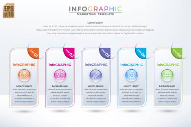 Infographic vektör iş pazarlama şablonu renkli tasarım dairesi simgeleri en az biçimde izole edilmiş 5 seçenek. Pazarlama süreci, iş akışı sunumları düzenleme, akış şeması, baskı reklamı için kullanabilirsiniz