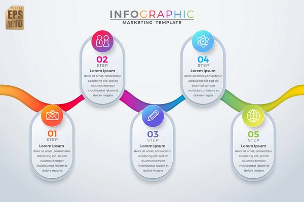 Infográfico Vetor Negócios Design Colorido Canto Redondo Ícones Círculo Opções — Vetor de Stock