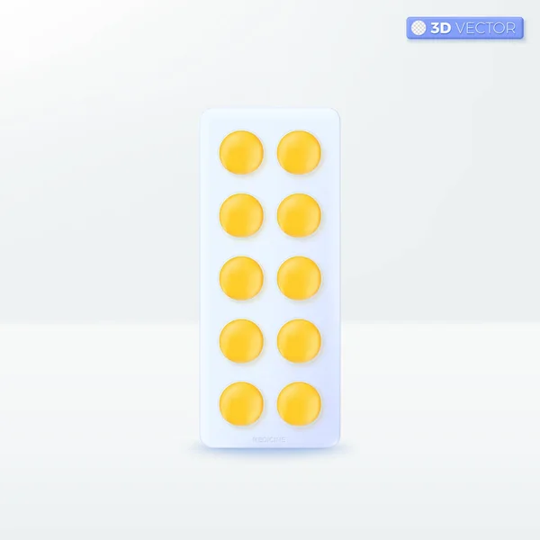ブリスターは抗生物質のアイコンのシンボルをパック 黄色の薬 健康だ 医学的概念 3Dベクトル絶縁イラストデザイン漫画のパステルミニマルスタイル モバイルアプリ 印刷広告に使用できます — ストックベクタ