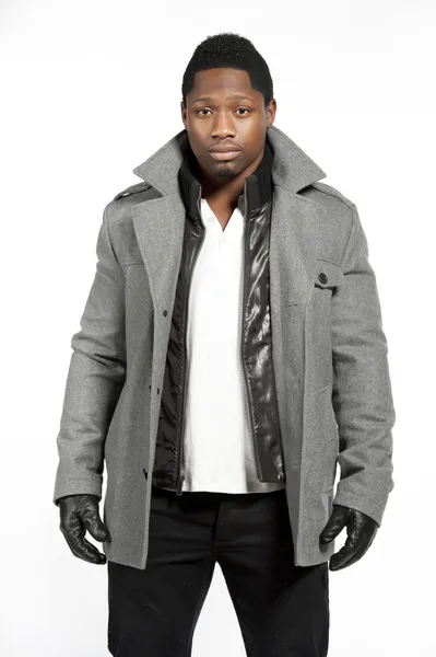 African American man  wearing a gray jacket — Stock Photo, Image