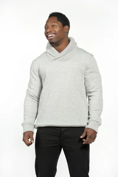 Američan Afričana muž v šedém svetru — Stock fotografie