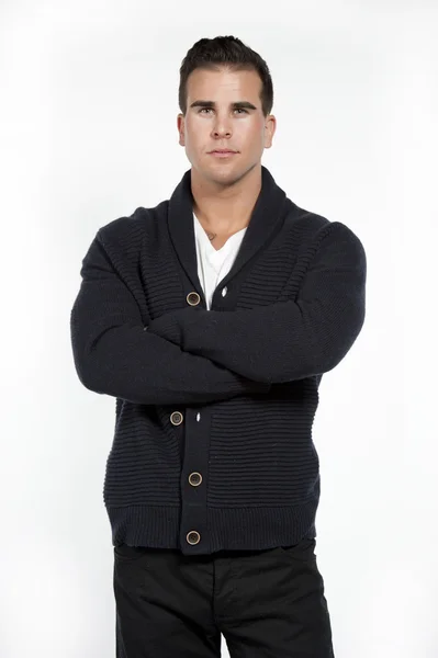 White Athletic Male in Sweater on White — Stock Photo, Image