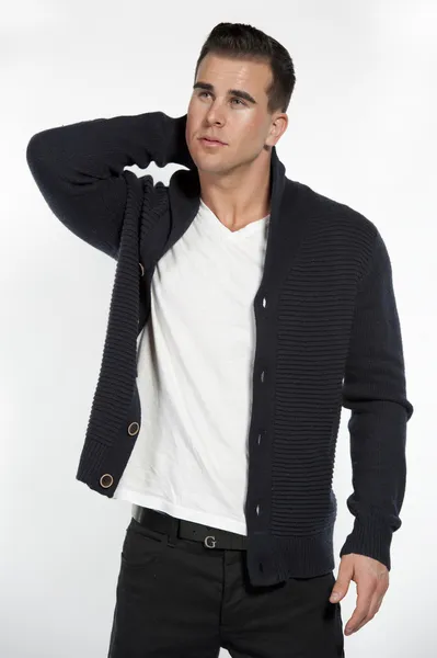 White Athletic Male in Sweater on White — Stock Photo, Image