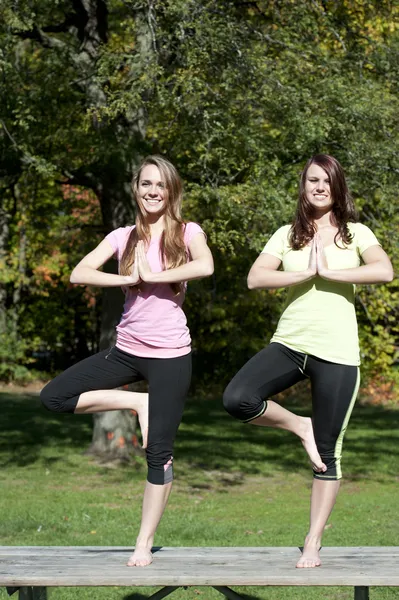 Unga flickor gör yoga — Stockfoto