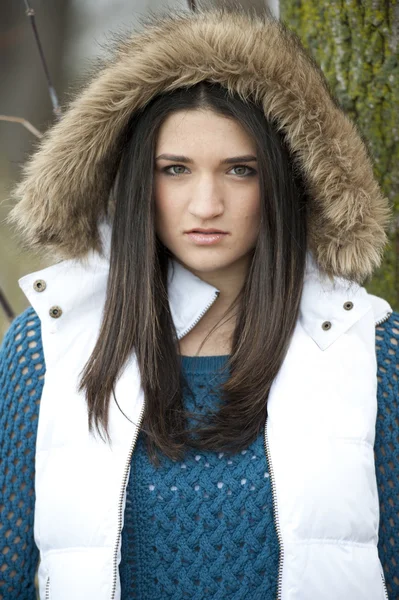 Fashionable teenage girl posing outdoors — Stock Photo, Image