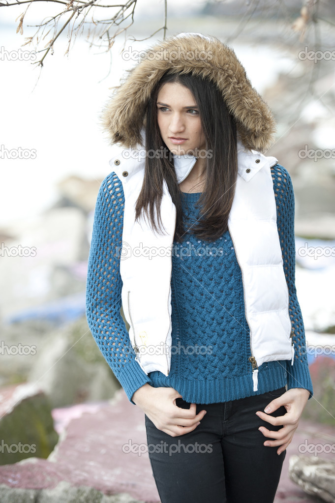 Fashionable teenage girl posing outdoors