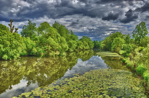 Rzeki Fulda w hdr aueweiher park w fulda Hesja, Niemcy — Zdjęcie stockowe