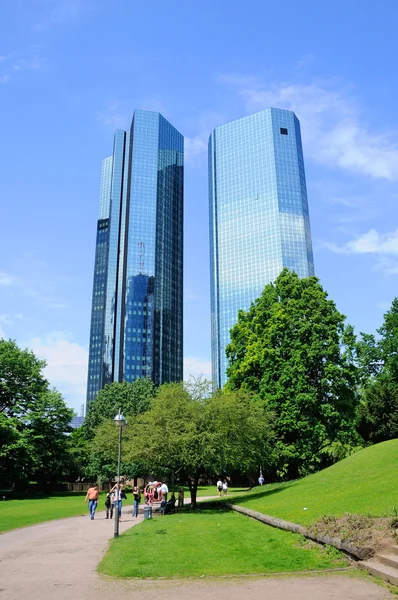 Deutsche bank wieżowce, Frankfurt nad Menem, Hesja, Niemcy — Zdjęcie stockowe