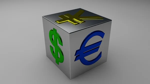 Würfel Dollar, Euro, Yen — Stockfoto