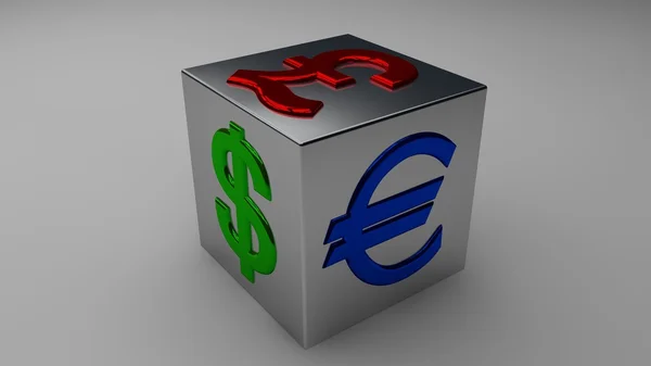 Würfel Dollar, Euro, britisches Pfund — Stockfoto