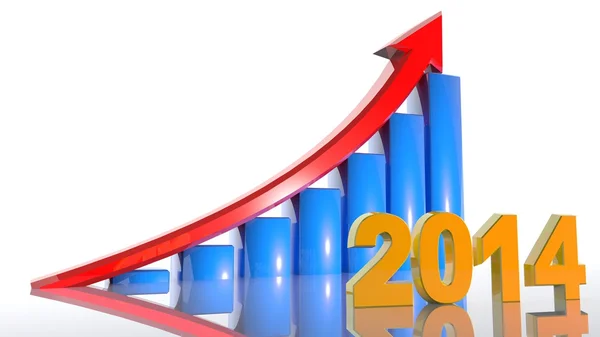 Flecha 3D con el año 2014 crecimiento al alza —  Fotos de Stock