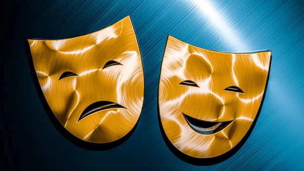 Бронзовые театральные маски - синий — стоковое фото