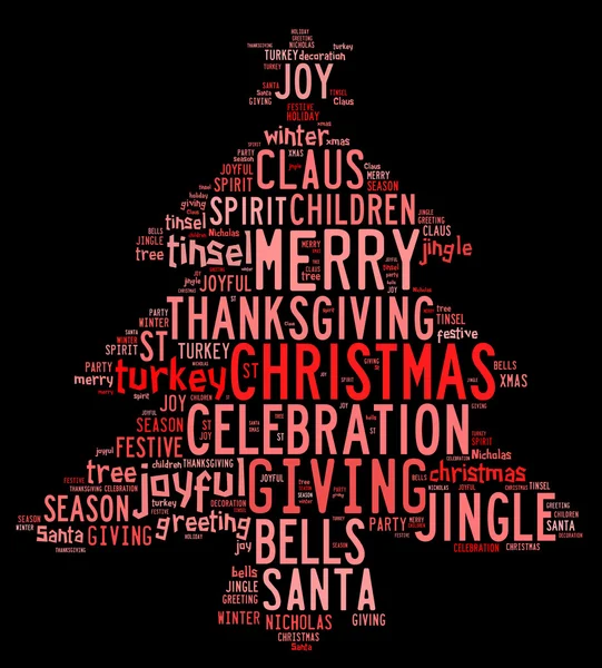Christmas tree word clouds in black background — Stock Photo, Image