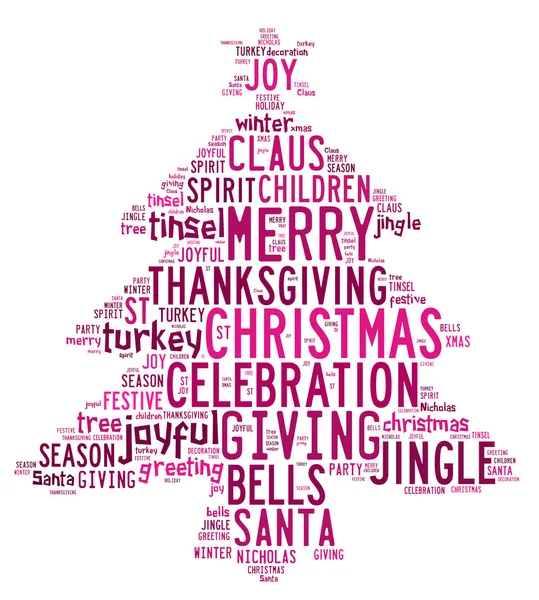Albero di Natale parola nuvole su sfondo bianco con parole rosa Immagini Stock Royalty Free