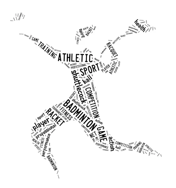 Badmintonspieler-Piktogramm mit schwarzen Farbwörtern auf weißem Rücken lizenzfreie Stockfotos