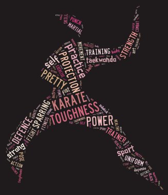 Karate sembol siyah arka plan üzerine pembe kelimeler ile