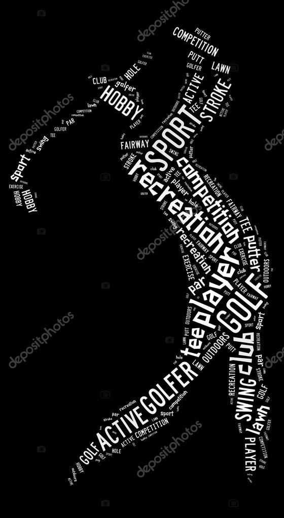 Golf pictogram with white wordings on black background