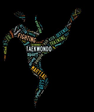 Taekwondo piktogram ile renkli ifadelere siyah sırt ile ilgili.