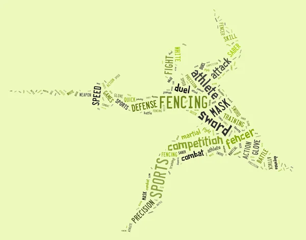 Fencing pictogram with related wordings on green background — Stock Photo, Image